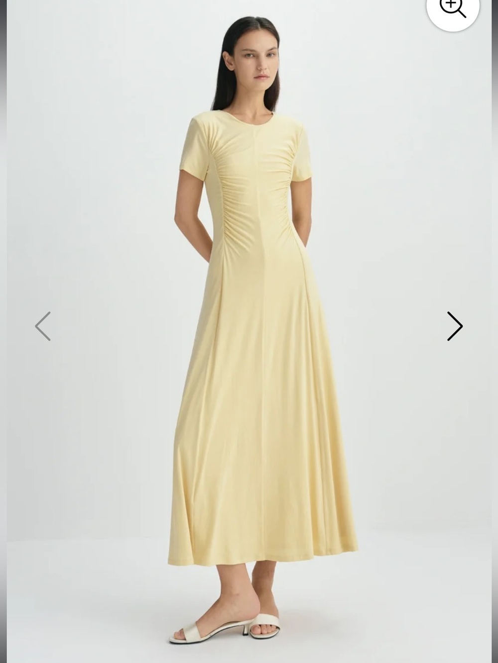 sophie rue solenne butter yellow short sleeve shirred detail midi dress small